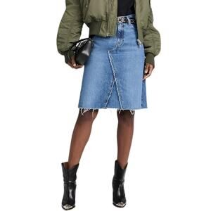 Frame Mabel Deconstructed Skirt NEW Blue Denim Frayed Detail Pencil Skirt 34